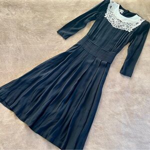 Vintage! Karin Stevens | RBG Midi Black Dress with Lace Collar 3/4 Sleeve Size 6